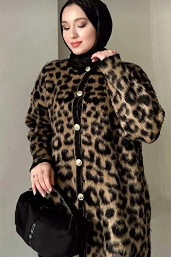 DAMGA Collection Γυναικεία μαλακή πλεκτή ζακέτα Hijab με σχέδιο λεοπάρ