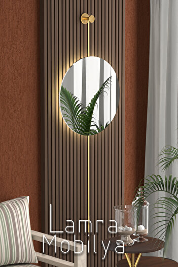 Lamra Dizayn Pilli Kablosuz Led'li 90X50 cm Gold Dekoratif Koridor Duvar Salon Mutfak Banyo WC Ofis Aynası