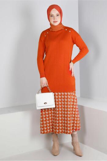 Alvina Knitwear Houndstooth Patterned Bell Skirt - 60320