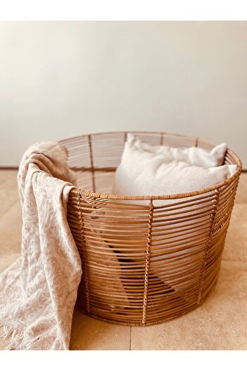 Lo Fi House Folk Küçük Yuvarlak Rattan Sehpa