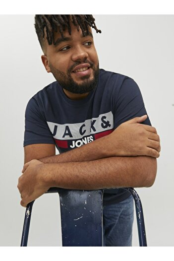 Jack & Jones Men's Navy Blue2 Jjecorp Logo Tee Ss O-Neck Noos Pls Plus Size T-Shirt 12158505-Navyplay