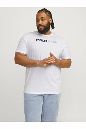 Jack & Jones Plus Ανδρικό μπλουζάκι με λογότυπο Jjecorp Play Ss O-n Noos Pls Plus Size T-shirt 12243630-Λευκό