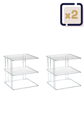 MultiStore 2Pcs Gray 3-Tier Cabinet Shelf Organizer Kitchen Organizer Plate Cup Organizer