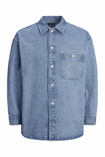 Jack & Jones Men's Blue Jorsantorini Denim Overshirt Ls Sn Jean Jacket 12250602 -Lightblue