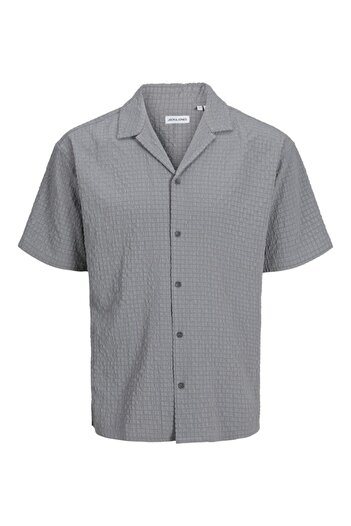 Jack & Jones Men's Gray Jjpablo Resort Shirt Ss Shirt 12269644 -Ultimateg