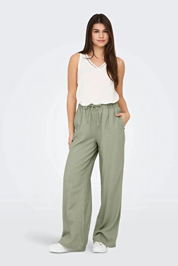 ONLY Women's Onlcaro Comfortable Form Linen Trousers 15291807   Khaki
