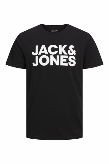 Jack & Jones Men's Black Jjecorp Logo Tee Ss O-Neck Noos Pls Plus Size T-Shirt 12158505-Black