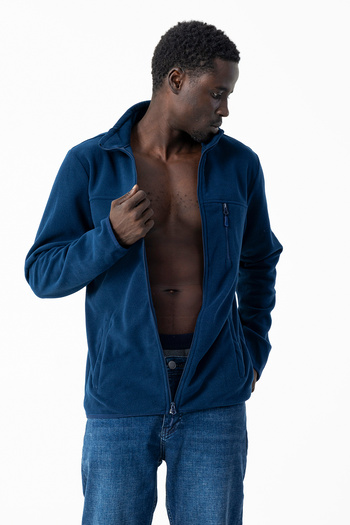 JB John Borners Men's Stand Collar Fleece Navy Blue Pocket Detailed Zippered Soft Textured - 6019