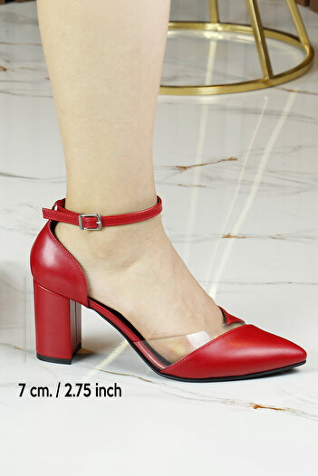 Erkan Saçmacı Aurora Red Vegan Transparent Design Pointed Toe Thick Heeled Classic Shoes