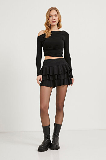 Arma Life Women's Ruffled Summer Flared Black Mini Shorts Skirt