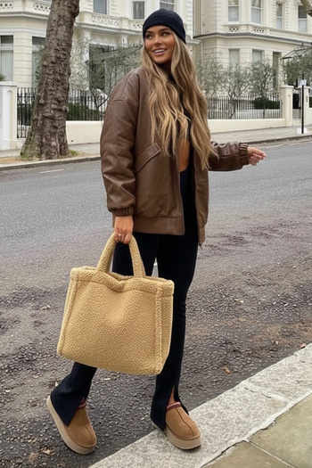 BAHELS Teddy Plush Camel Tote Bag Shoulder Bag