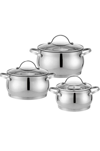 Haus Roland HausRoland Stainless steel pot set consisting of 3 pots with glass lid and two handles