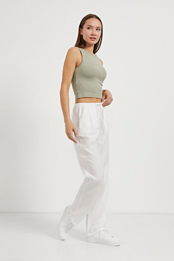 Arma Life Women's Casual Loose White Baggy Trousers with Elastic Waist