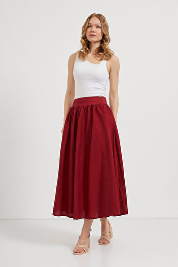 Arma Life Women's Zippered Premium Pleated Loose Burgundy Long Skirt