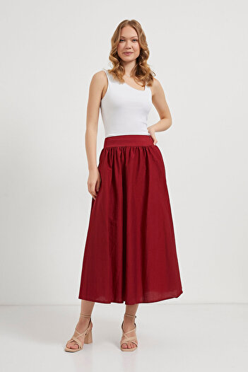 Arma Life Women's Zippered Premium Pleated Loose Burgundy Long Skirt