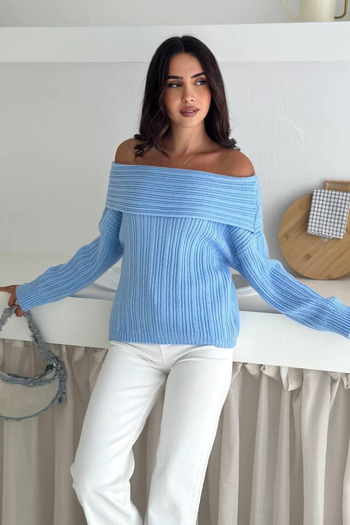 thesunfyre Women's New Season Madonna Collar Ribbed Oversize Tiriko Sweater