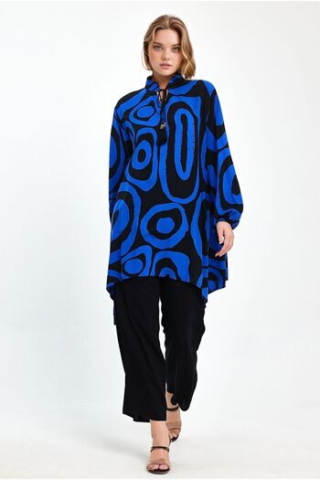 bacc Women's Saks Geometric Patterned Trousers and Long Tunic Bottom Top Set Bcvl- 241017
