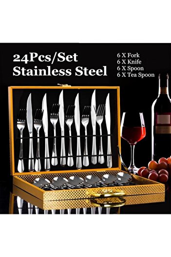 Generic 24-Piece Stainless Steel Cutlery Set Gray