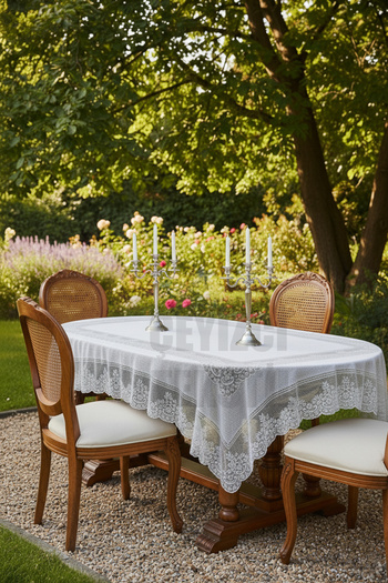 Çt Çeyizci Tekstil Gray Color Patterned Laceless and Stain-Proof Lace Tablecloth