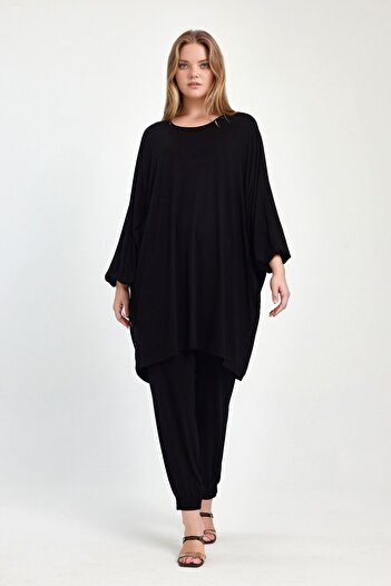 bacc Maxi Size Black Tunic and Trousers Knitted Viscon Bottom Top Set Bcvl-251029