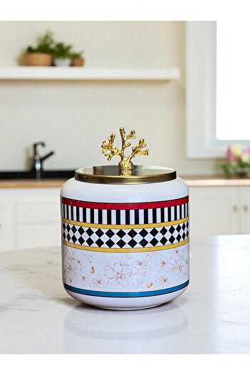 ferayhome Spice Jar Set of 3 Oval Large Size Coffee Corner Set 1400 ml (Tea, Coffee, Sugar) Butterfly Pattern Gold