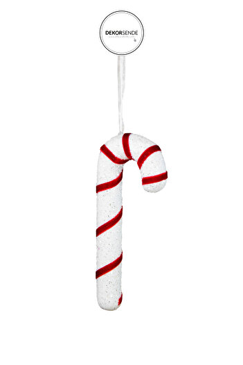 Dekorsende New Year's Ornament Glittered Cane Red White 15 cm