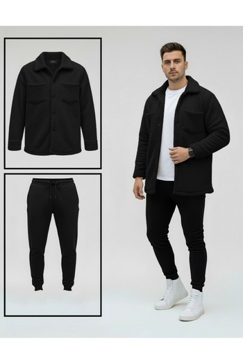 Fifty Color Unisex βελούδινο μαύρο μπουφάν και μαύρη φούτερ σε συνδυασμό κάτω επάνω