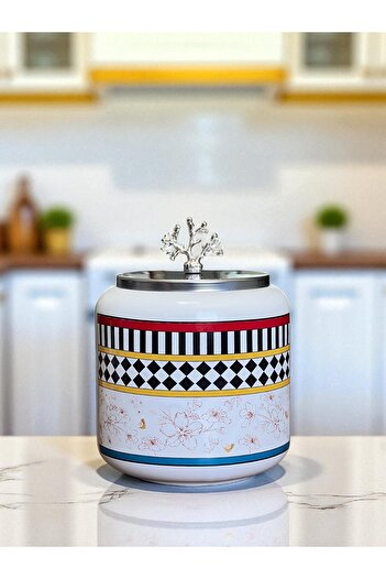 ferayhome Spice Jar Set of 3 Oval Large Size Coffee Corner Set 1400 ml (Tea, Coffee, Sugar) Butterfly Pattern Silver