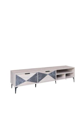Crestj TV Table, Large Wooden Media Console Table for Living Room with 2 Storage Shelves and 2 Drawers 160 x 40 x 45 cm