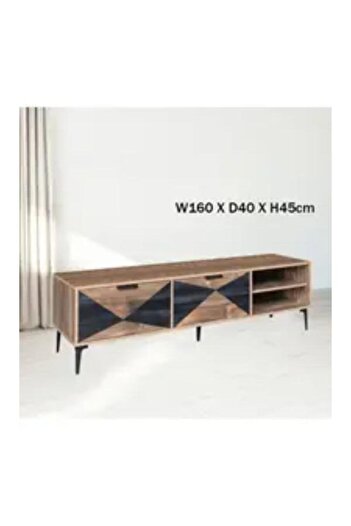 Crestj TV Table, Large Wooden Media Console Table for Living Room with 2 Storage Shelves and 2 Drawers 160 x 40 x 45 cm