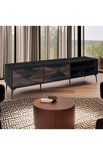 Crestj TV Table, Large Wooden Media Console Table for Living Room with 2 Storage Shelves and 2 Drawers 160 x 40 x 45 cm
