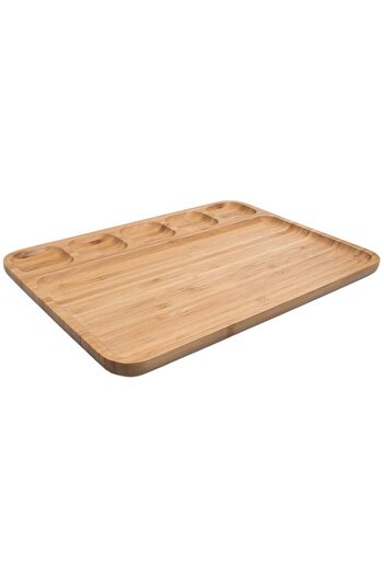 PUFO bamboo serving platter with 6 compartments, 33 x 23 cm, brown