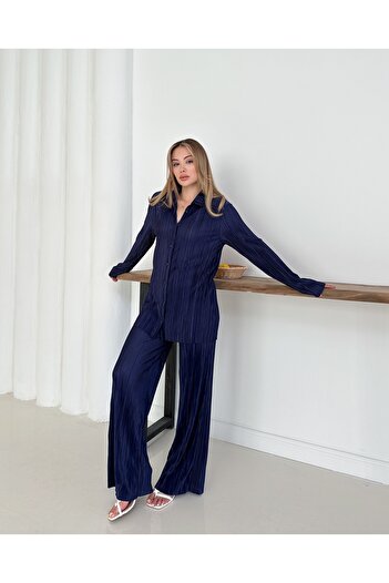 verabelle Set cămașă pantalon din țesătură crinkle pentru femei