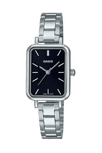 Casio Rectangular Grey Case Black Dial Women Wristwatch