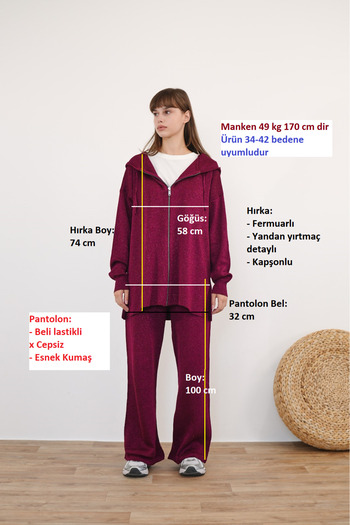 Molly Nelly Women's Glitter Mercerized Knitwear Cardigan Set with Trousers