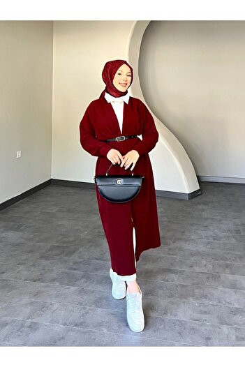 ensade Long Knitwear Soft Cardigan with Belt Detail