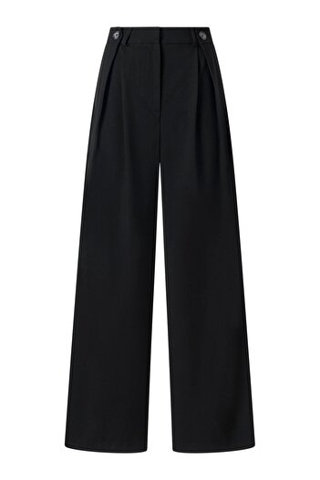 FACETTE Women's Black Button Detail High Waist Palazzo Pants