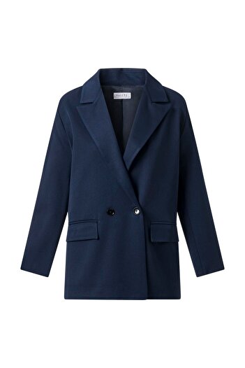 FACETTE Women's Navy Blue Buttoned Blazer Jacket