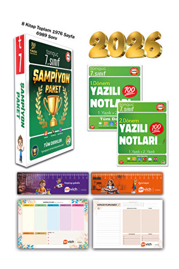 Tonguç Yayınları 7. Sınıf Şampiyon Paketi Tüm Dersler Soru Bankası - 1. Ve 2. Dönem Yazılı Notları Set 10 Kitap