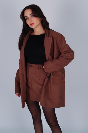FACETTE Women's Brown Velvet Jacket Skirt Set