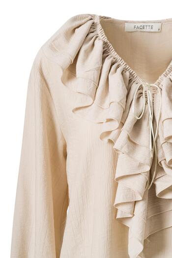 FACETTE Women's Ecru Front Tie Ruffle Blouse