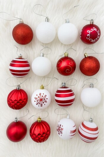 BeySüS Christmas Pine Tree Ornament Cici Ball Special Packed Snow Patterned 6 cm 16 Pcs Red White