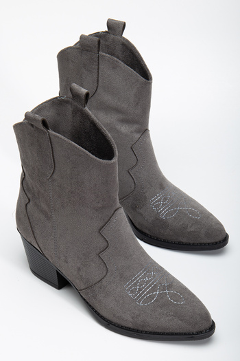 MS SUGAR SHOES Γυναικείες κοντές μπότες Western Cowboy με κέντημα από ψεύτικο σουέντ