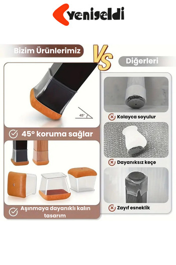 Yenigeldi 16 Pieces Square Chair Pads (T:2.6Cm W:3.3Cm) Transparent Silicone Thick Felt Chair Pads