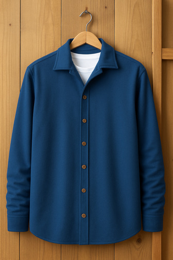 EKZMODA Men's Indigo Oversize Fleece Shirt - Thick Winter
