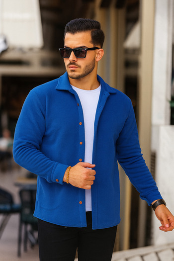 EKZMODA Men's Indigo Oversize Fleece Shirt - Thick Winter