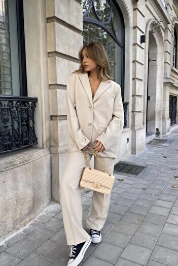 sunfyre KADIN Önden Düğmeli Yandan Cepli Içi Astarlı Oversize Blazer Ceket