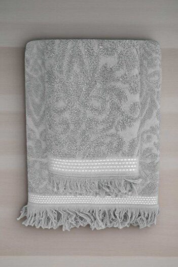 merland benvecocuk 2 Piece Jacquard Bath Towel Set & # 37;100% Cotton 90X150 cm Arden Gray