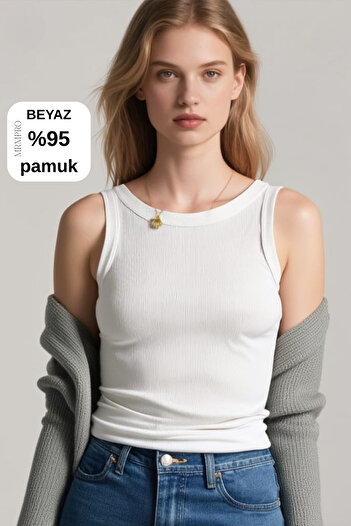 mrmpro Women's Ribbed Look Thick Strap Basic White Undershirt