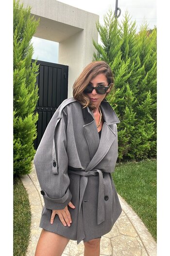 ABBRA Women's Lace-Up Oversize Short Trench Coat